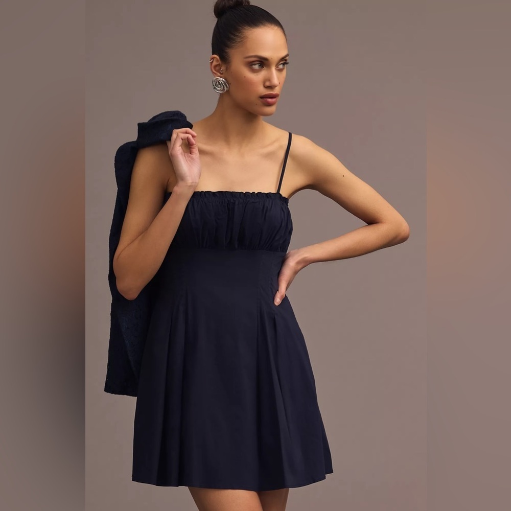 NWT Maeve Ruched Pleated Flare Dress in Black, 14